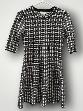 Anthropologie Elodie Black Off-white Diamond Fit & Flare Sweater Dress